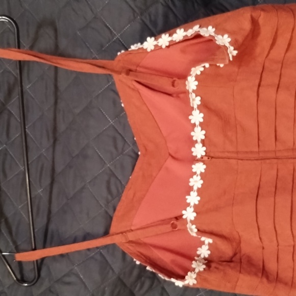 A retro rusty orange dress with daisies trim,xl 14/16 - Picture 5 of 6